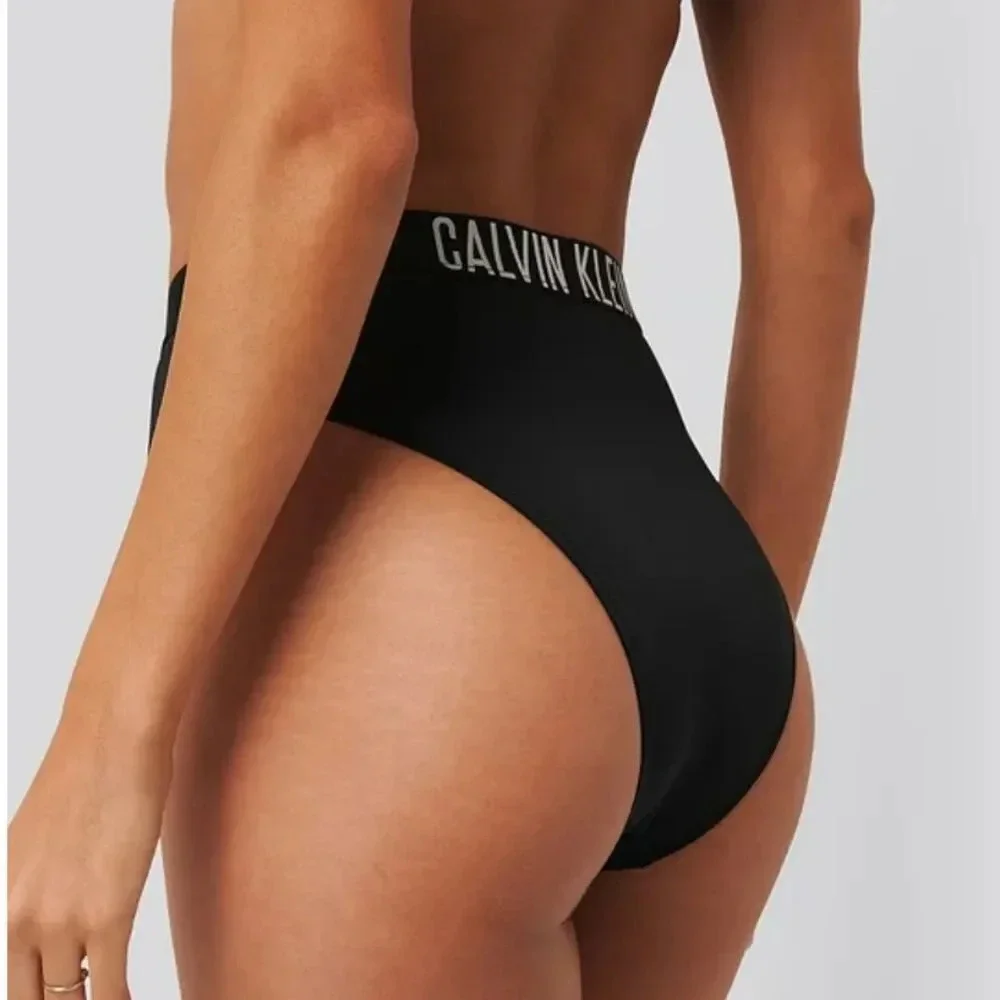 Calvin Klein Women's Black Logo Band High Waisted Swimsuit Bikini Bottom Size XL